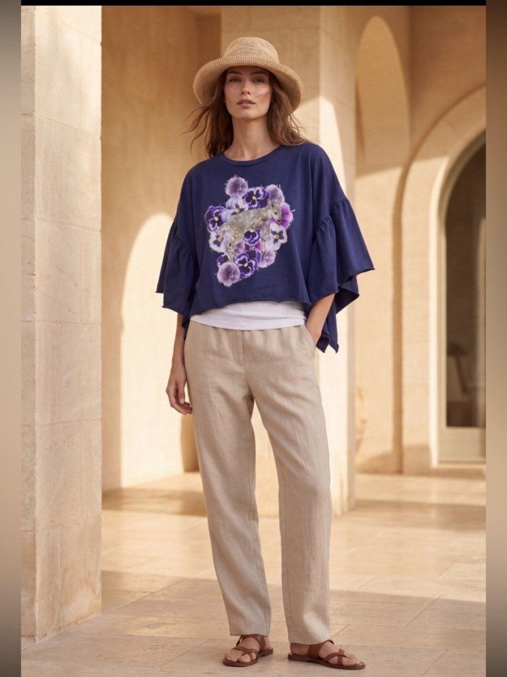 Hand Crafted Navy Sweatshirt with Purple Floral Design - Picture 2 of 7